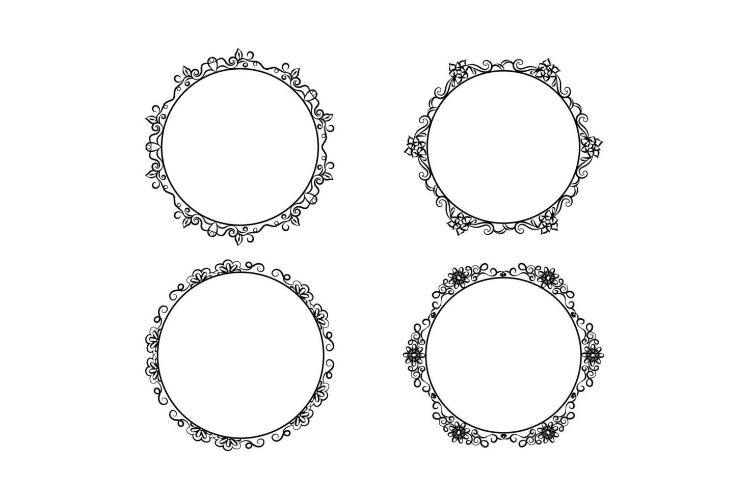 floral hand drawing  circle frame set, flower frame set,  free vector