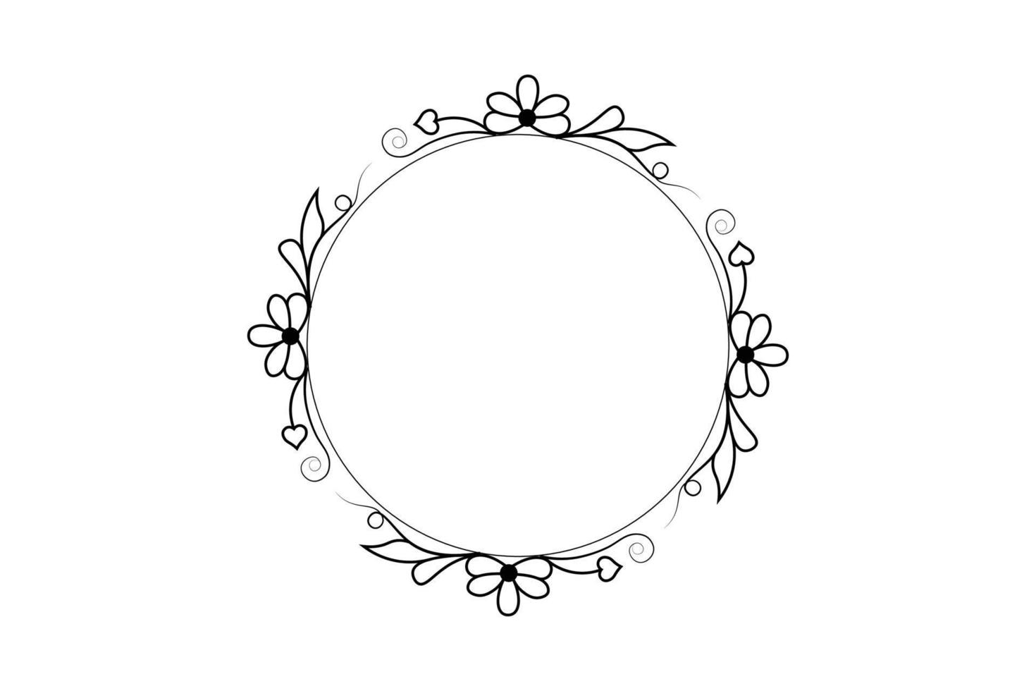outline flower circle  frame, floral rounded frame, free vector