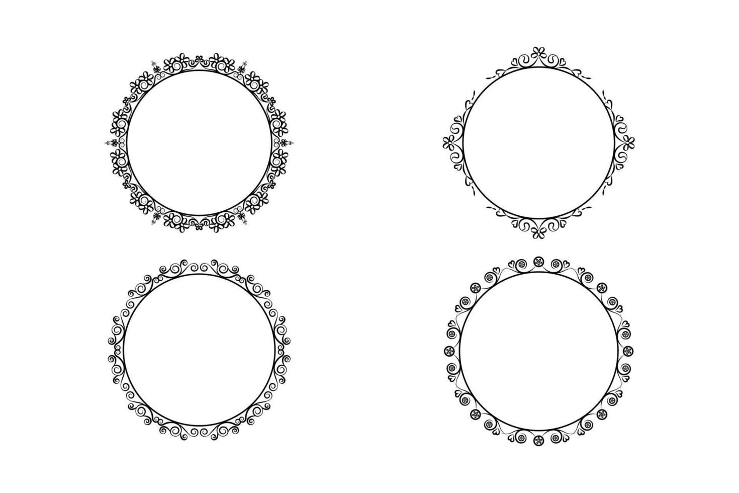 floral hand drawing  circle frame set, flower frame set,  free vector