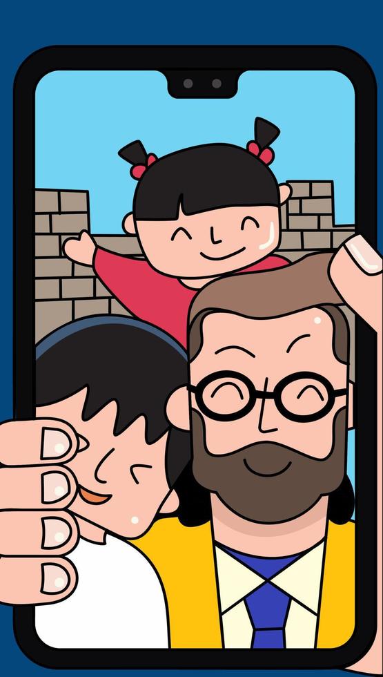 Father's Day Happy Family Selfie Portrait Illustrations vector