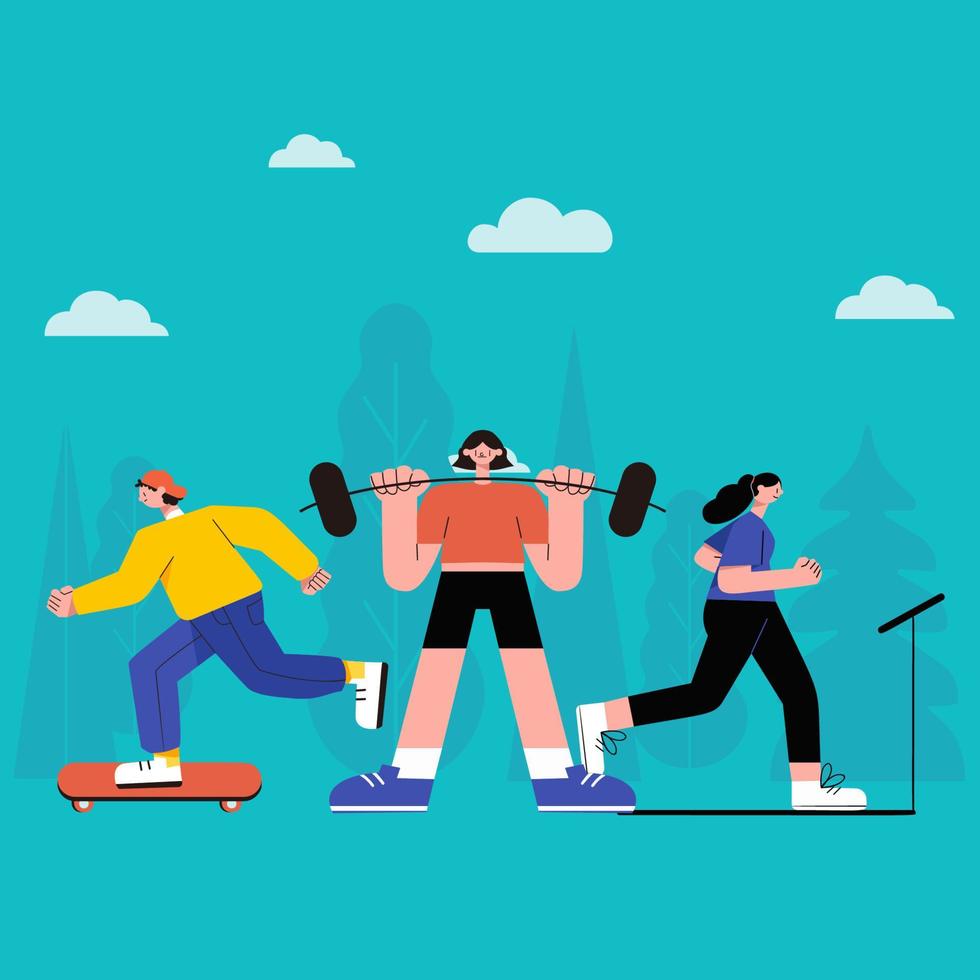 ilustración plana fitness deportes personajes vector