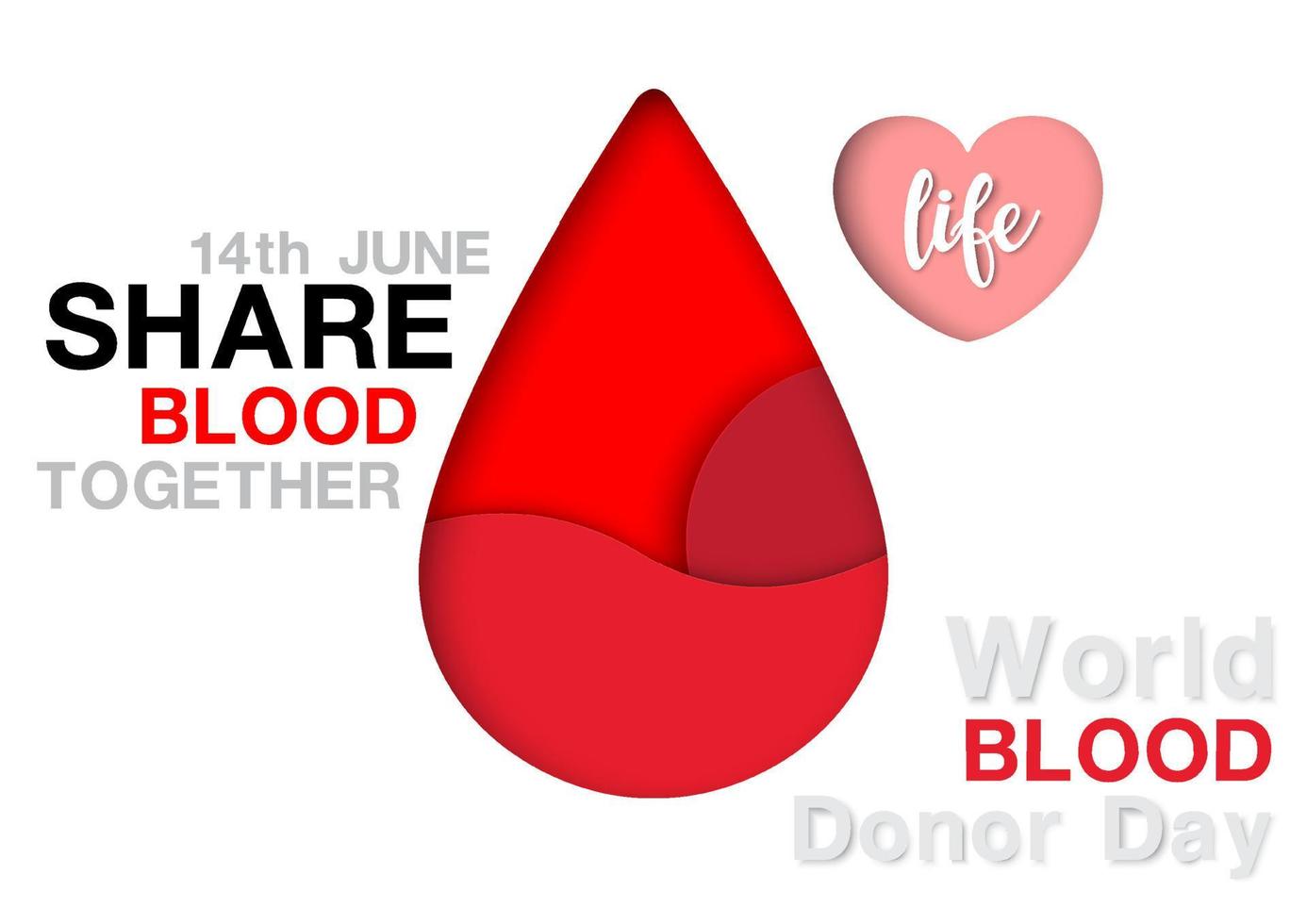 Red blood droplet in paper cut out style with the day, name of World Blood Donor Day and slogan lettering isolate on white background. Poster of World Blood Donor Day's campaign in vector design.