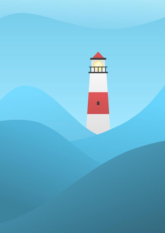 illustration of a big ocean wave with a lighthouse in the middle vector