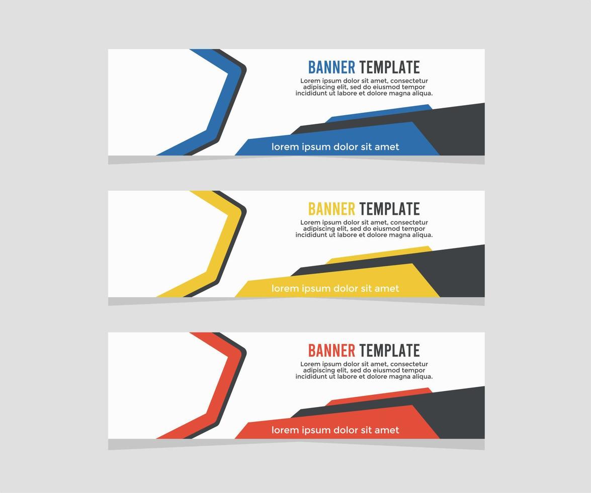 conjunto de banners comerciales con diseño plano y tres colores diferentes vector