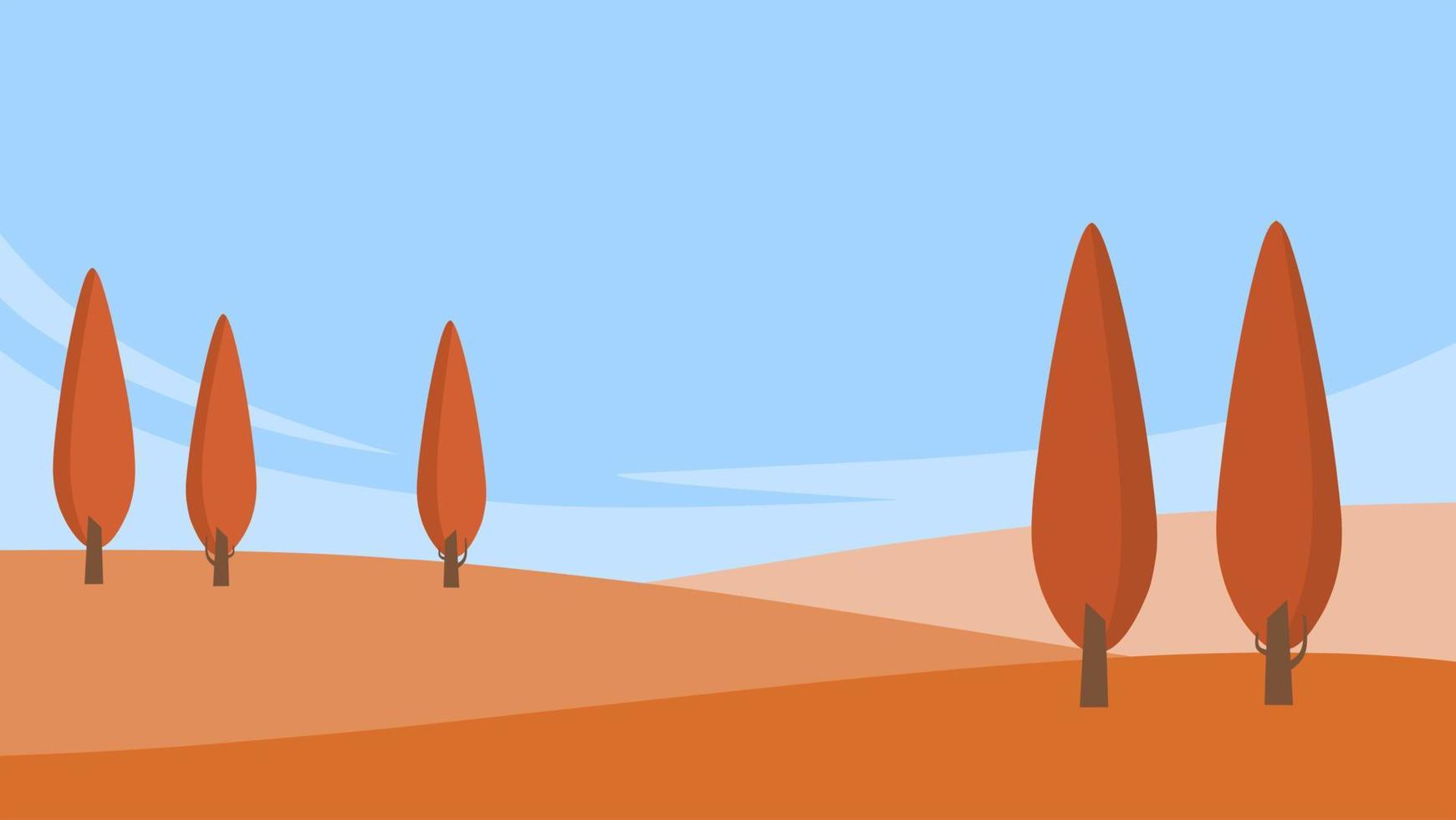 ilustración vectorial plana del paisaje de campo otoñal con pocos árboles y cielo azul vector