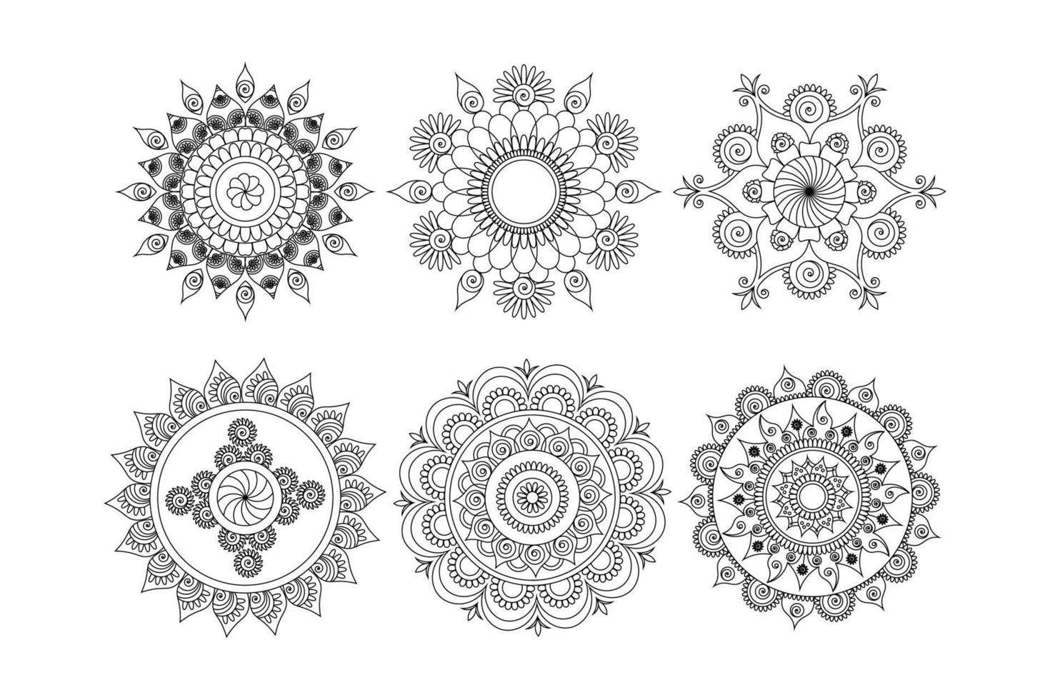 conjunto de mandala de contorno floral, mandala de dibujo a mano, vector libre