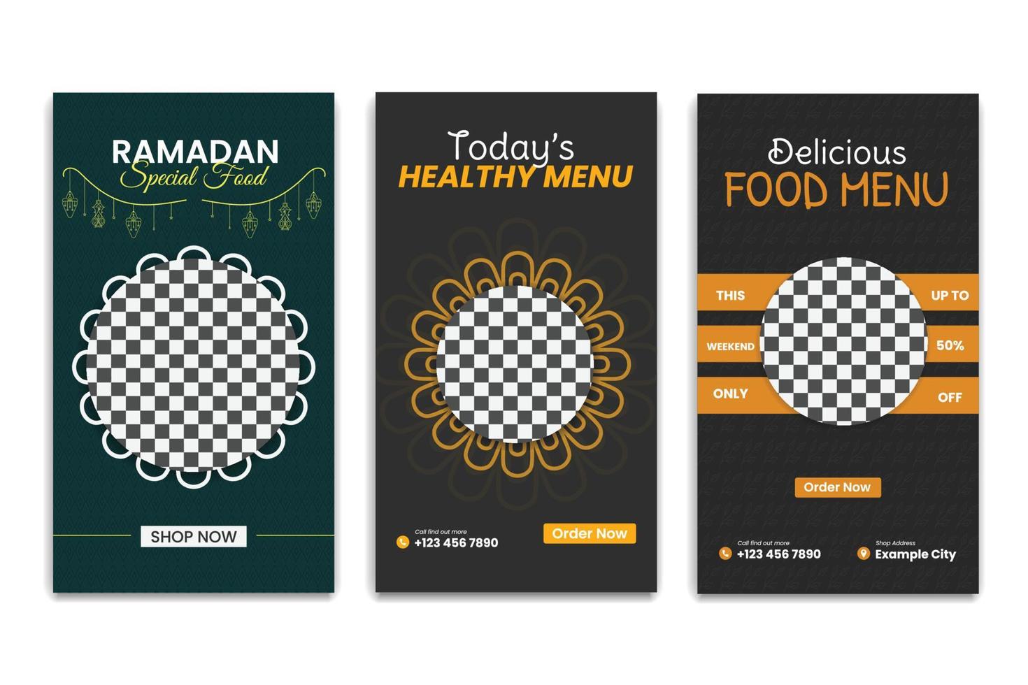 food social media stories template design vector