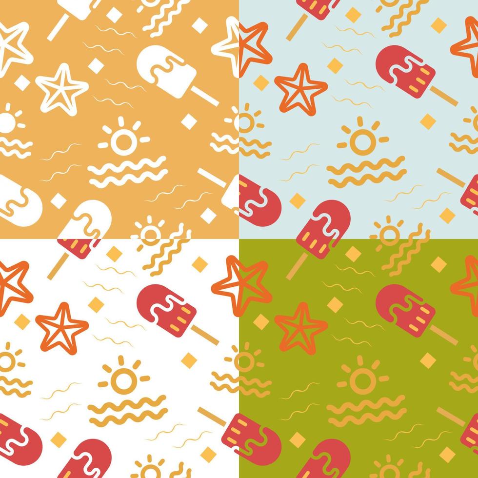 summer seamless pattern with ice cream ,sun,star fish vector