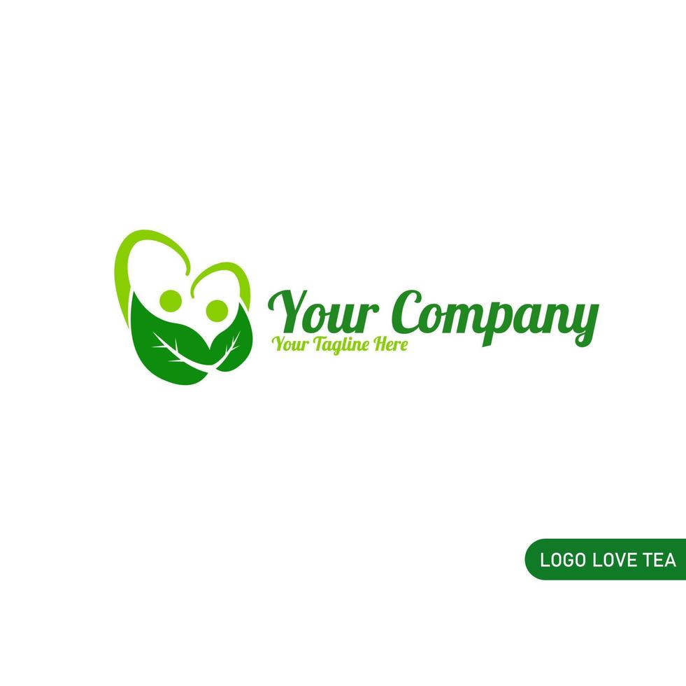 logotipo de té de hoja, té de amor, vector de logotipo de té verde, logotipo de diseño