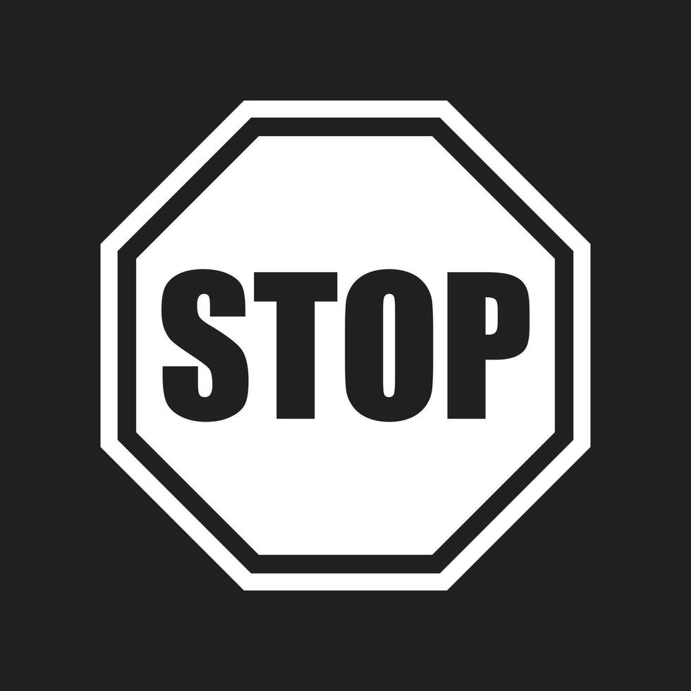 eps10 vector blanco señal de stop o logotipo en un estilo moderno plano simple aislado en fondo negro