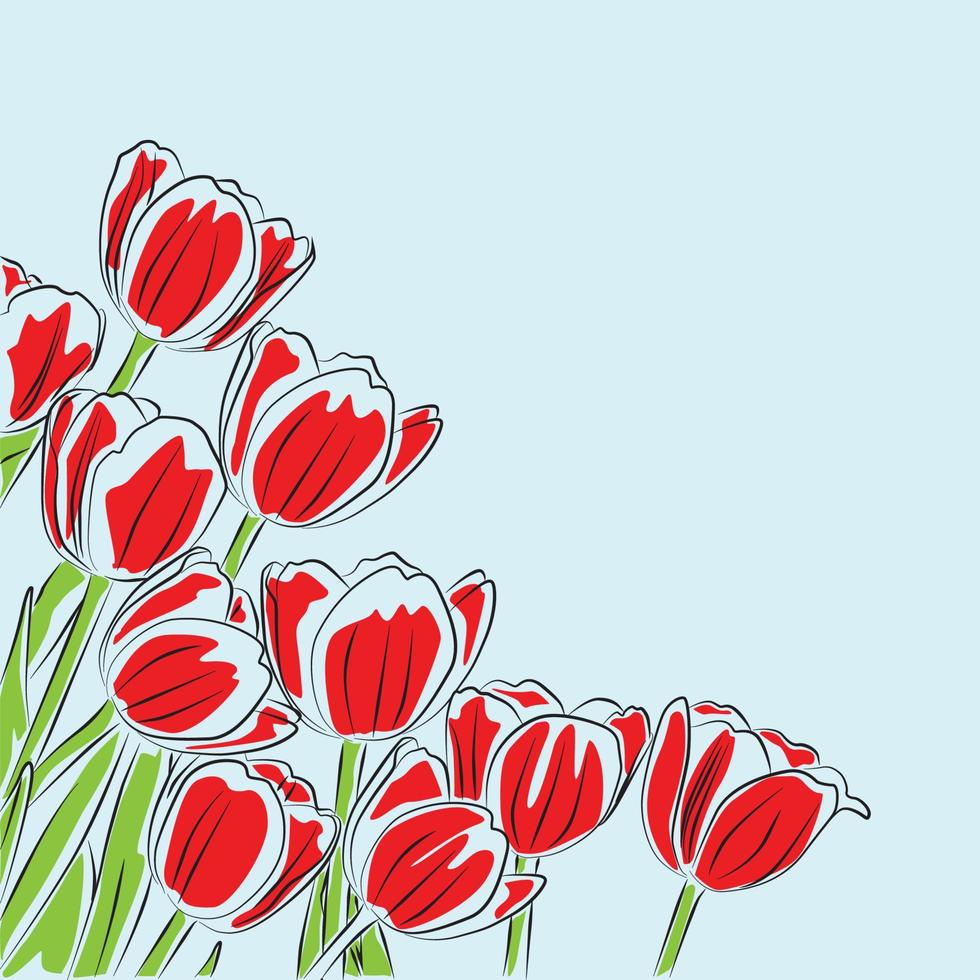 tulip flower sketch on light blue background vector