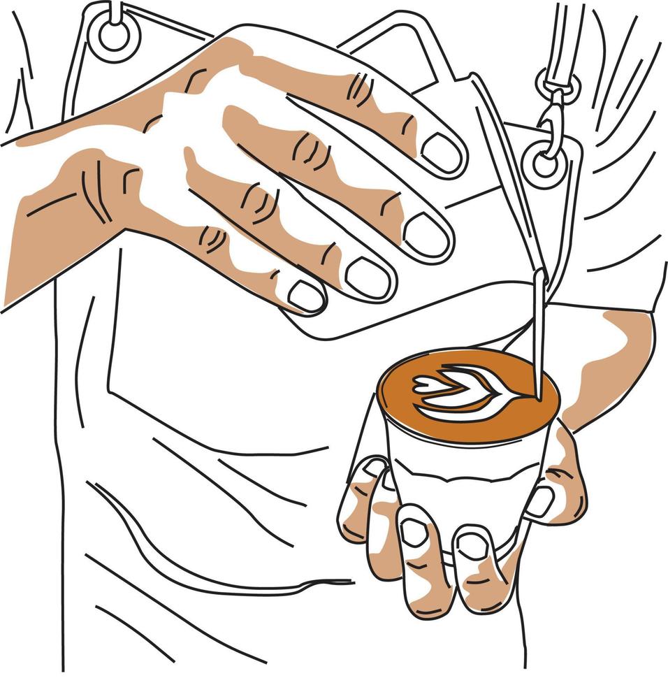 Sketch of Barista pouring milk on coffee vector