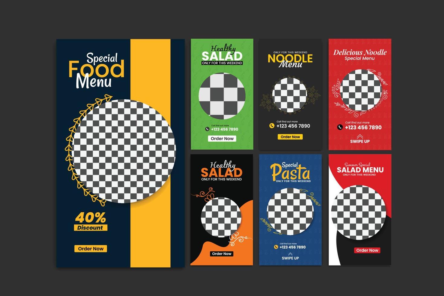 food social media stories template design vector