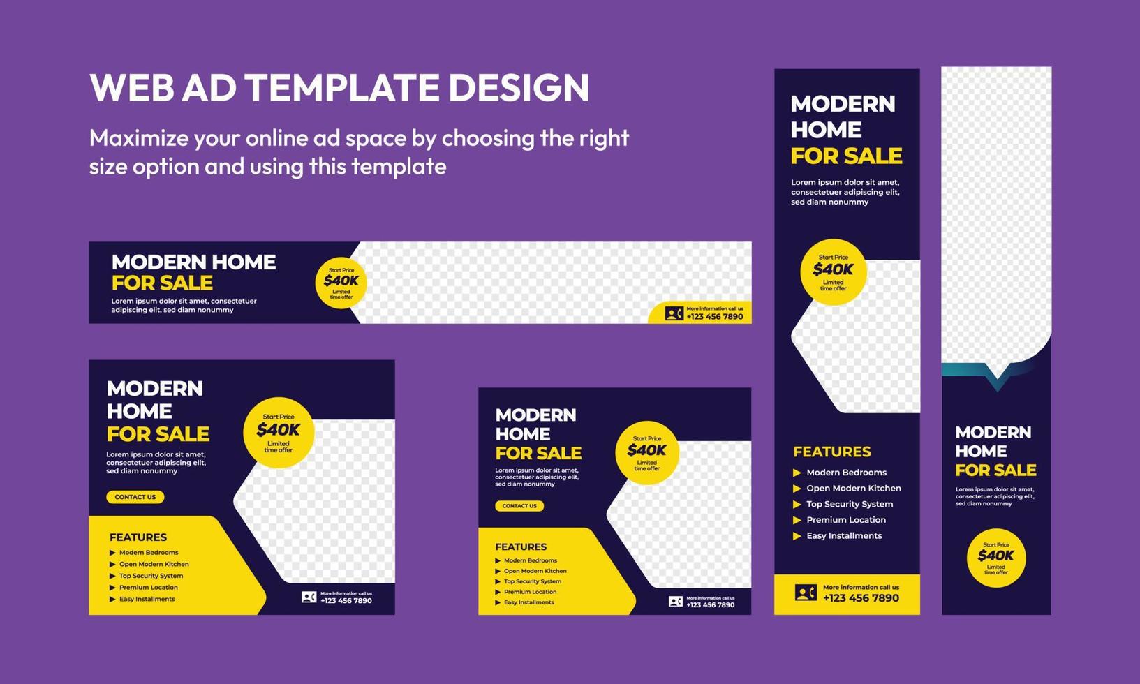 Home ad design templates are sold for website purposes with standard sizes vector