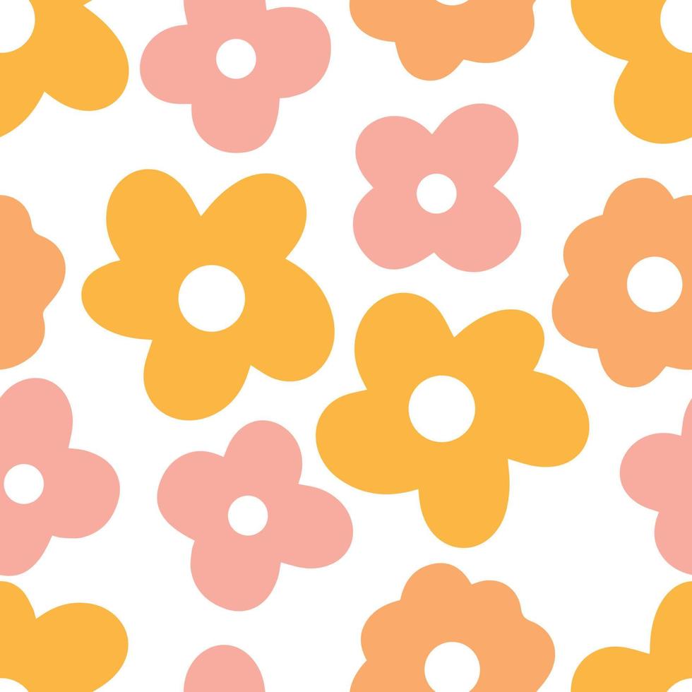 Retro abstract seamless pattern with vintage groovy flowers. Retro vector daisy seamless pattern.