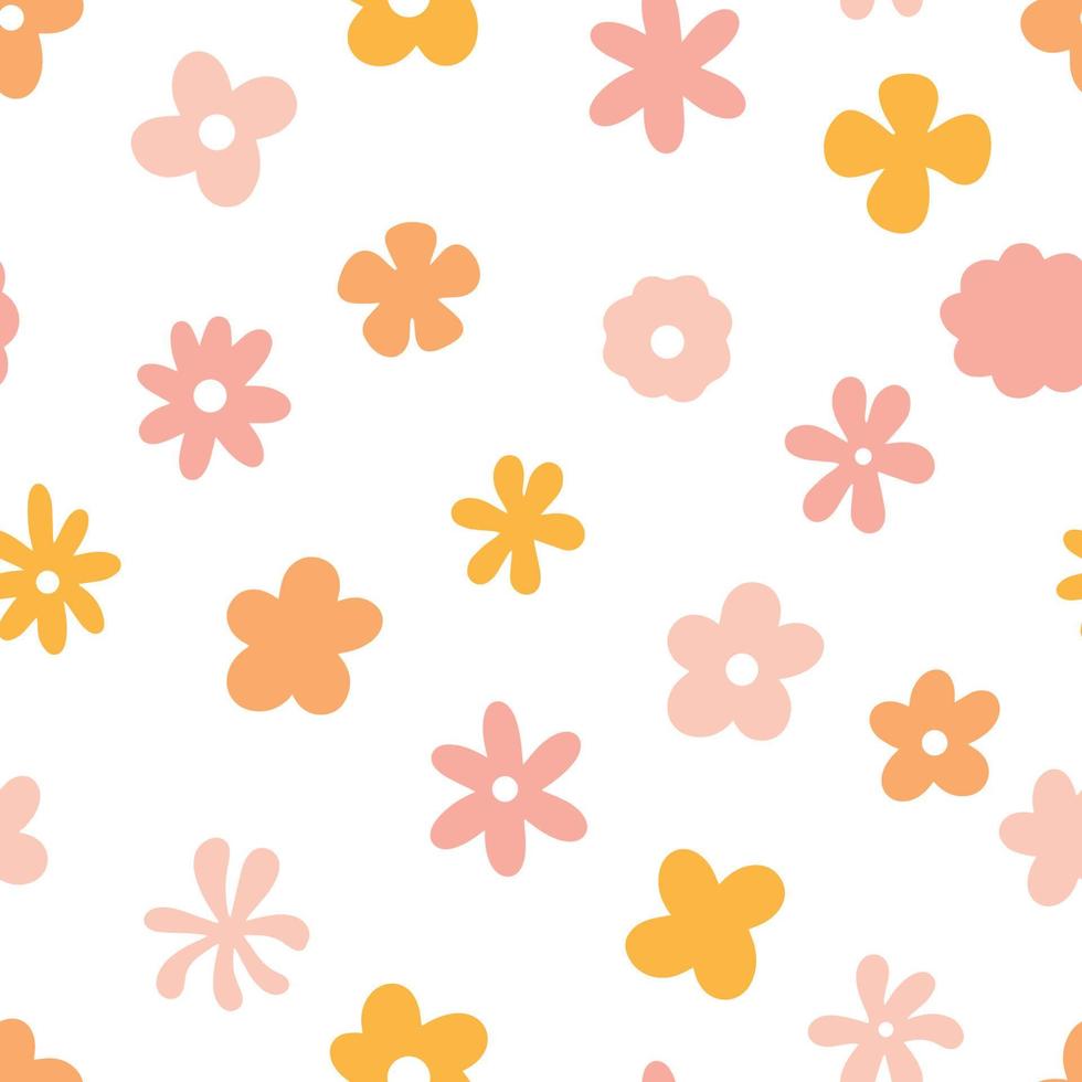 Vector groovy seamless pattern with meadow flowers in pastel color. Background in 60s, 70s, 80s style