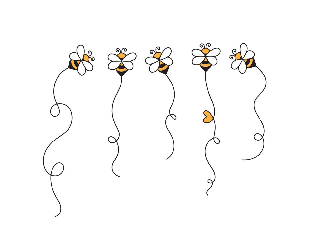 Bee trails vector graphic set. Flying bee path silhouette designs