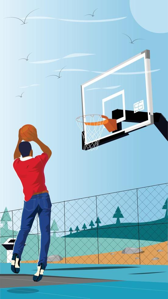 hombre jugando ilustración de baloncesto vector