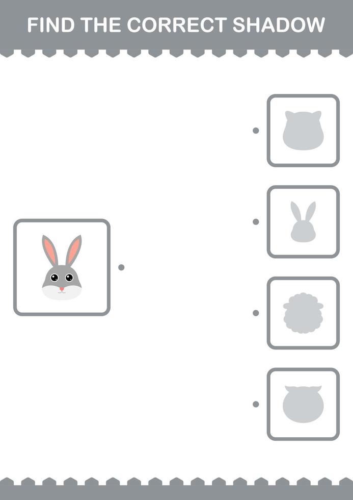Find the correct shadow Rabbit face. Worksheet for kids vector
