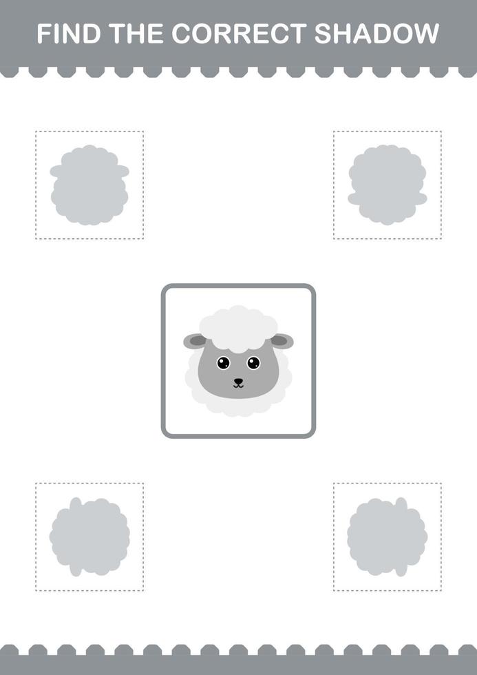 Find the correct shadow Sheep face. Worksheet for kids vector