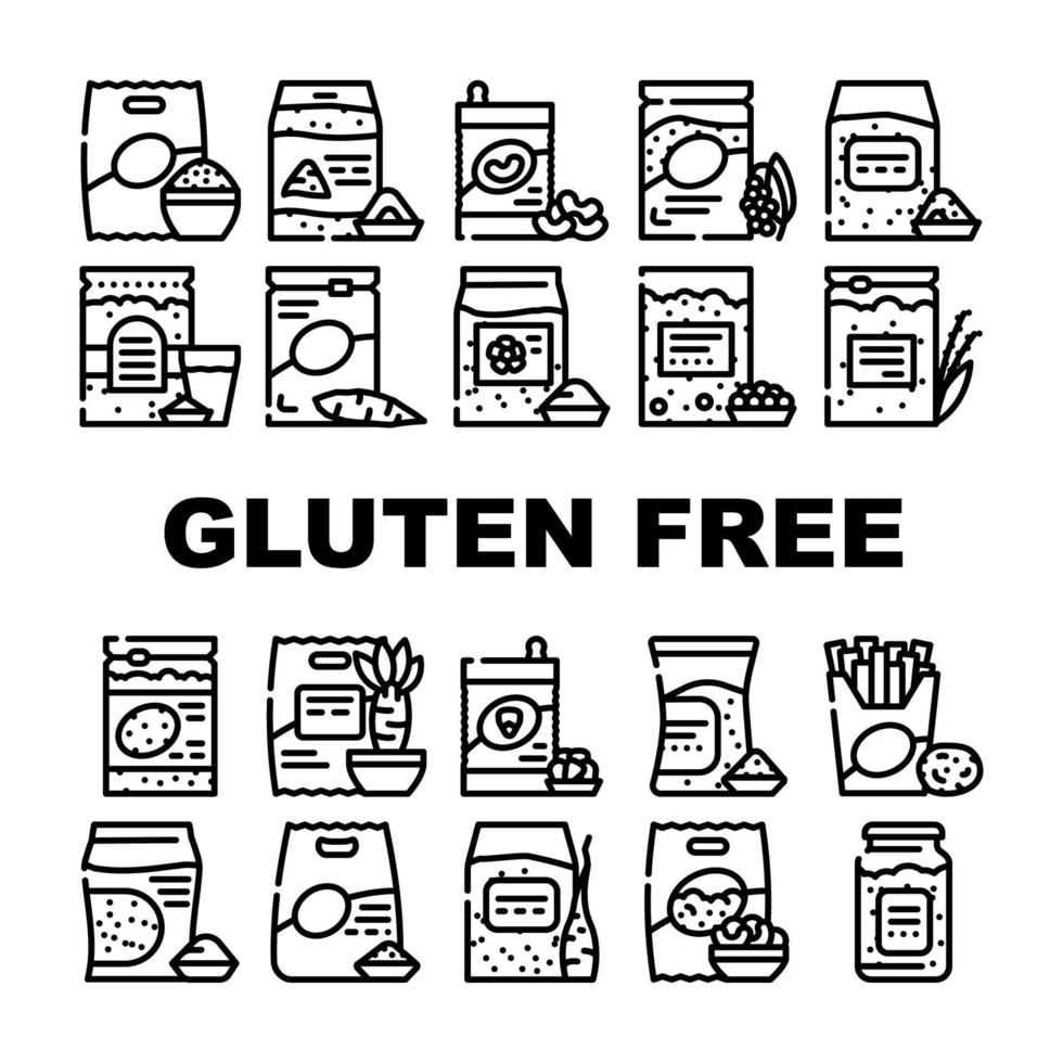 Gluten Free Products Collection Icons Set Vector