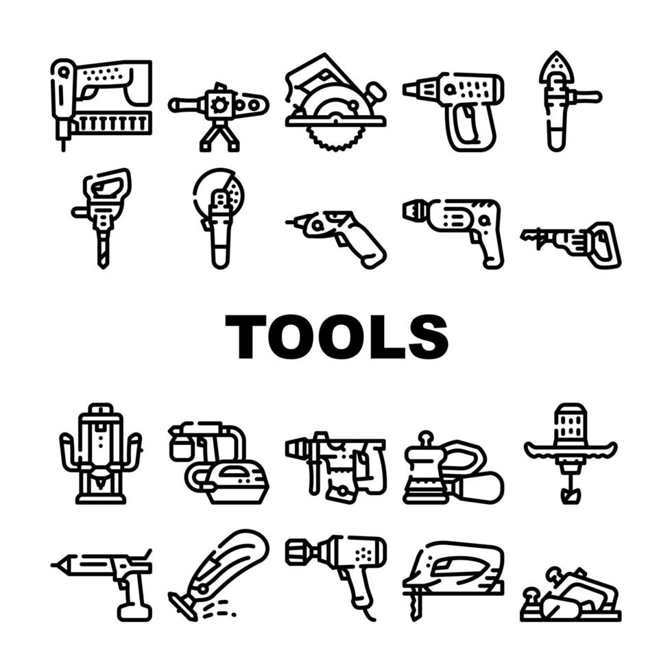 Tools For Building Collection Icons Set Vector