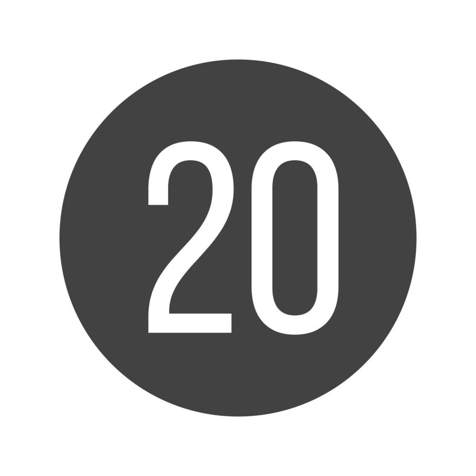Speed limit 20 Glyph Black Icon vector