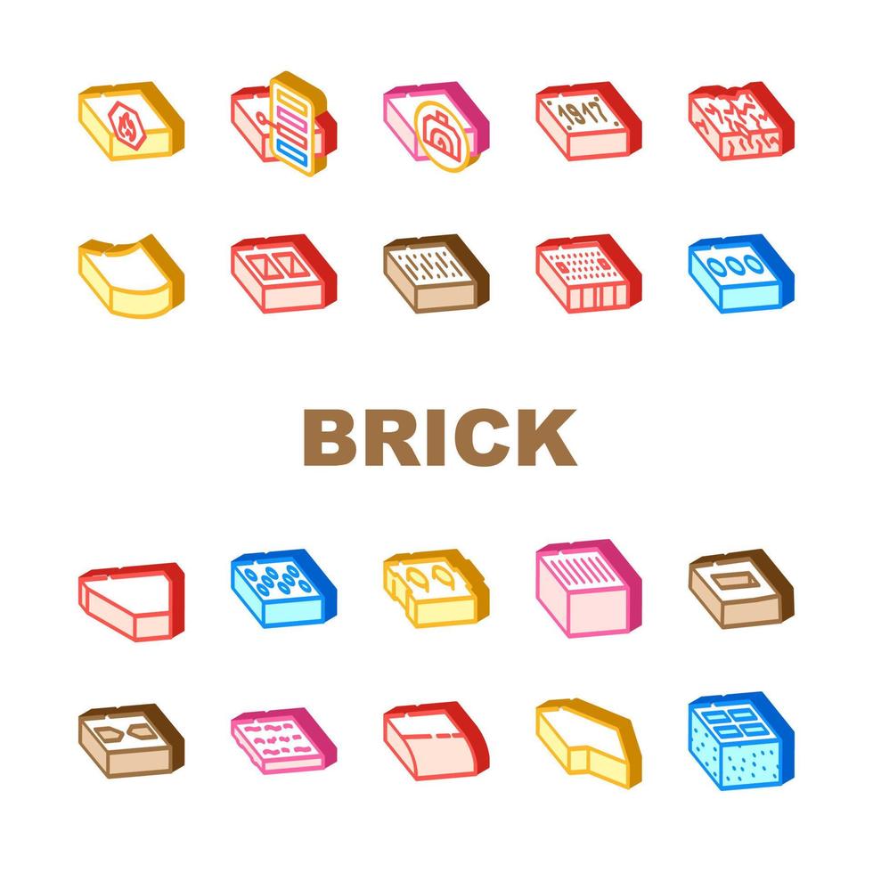 Brick For Building Construction Icons Set Vector