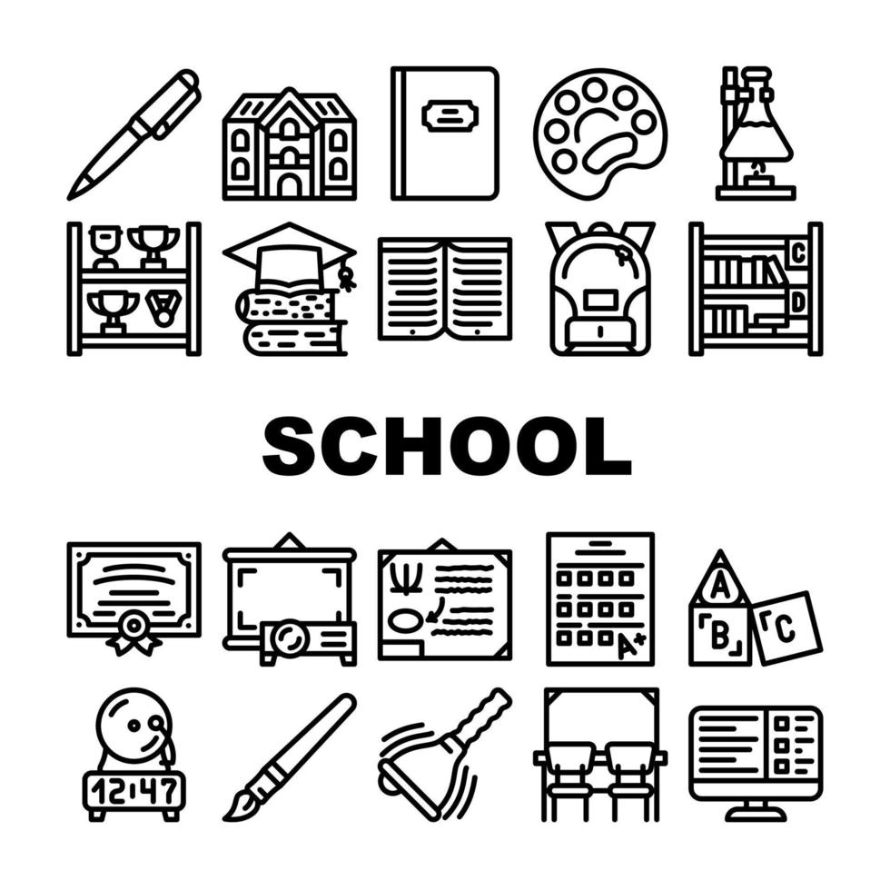 School Stationery Accessories Icons Set Vector