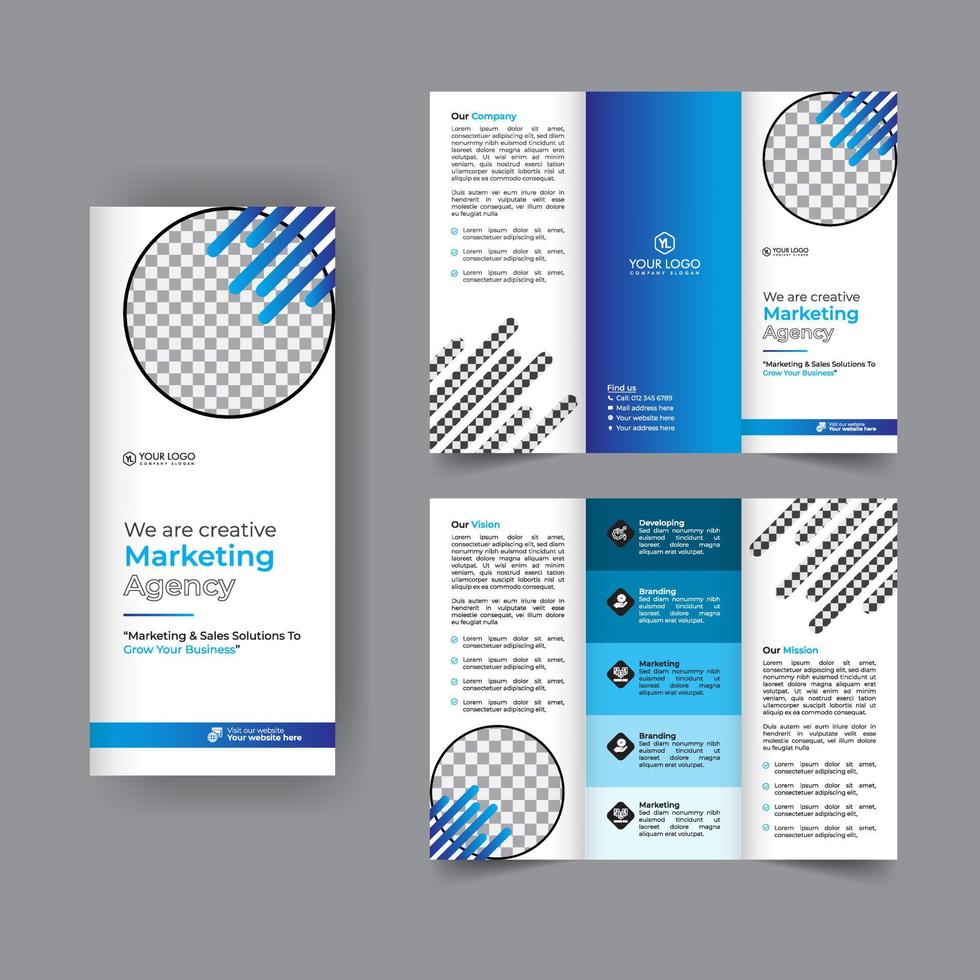 Business trifold brochure annual report cover, digital marketing tri fold corporate brochure cover or flyer design. Leaflet presentation. Catalog with Abstract geometric background. Modern template. vector