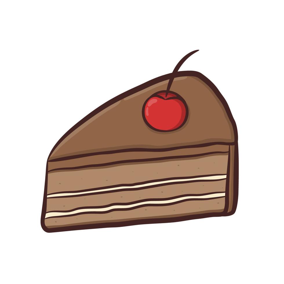 Piece of cake isolated on white background. Piece of cake with cherries. Vector illustration
