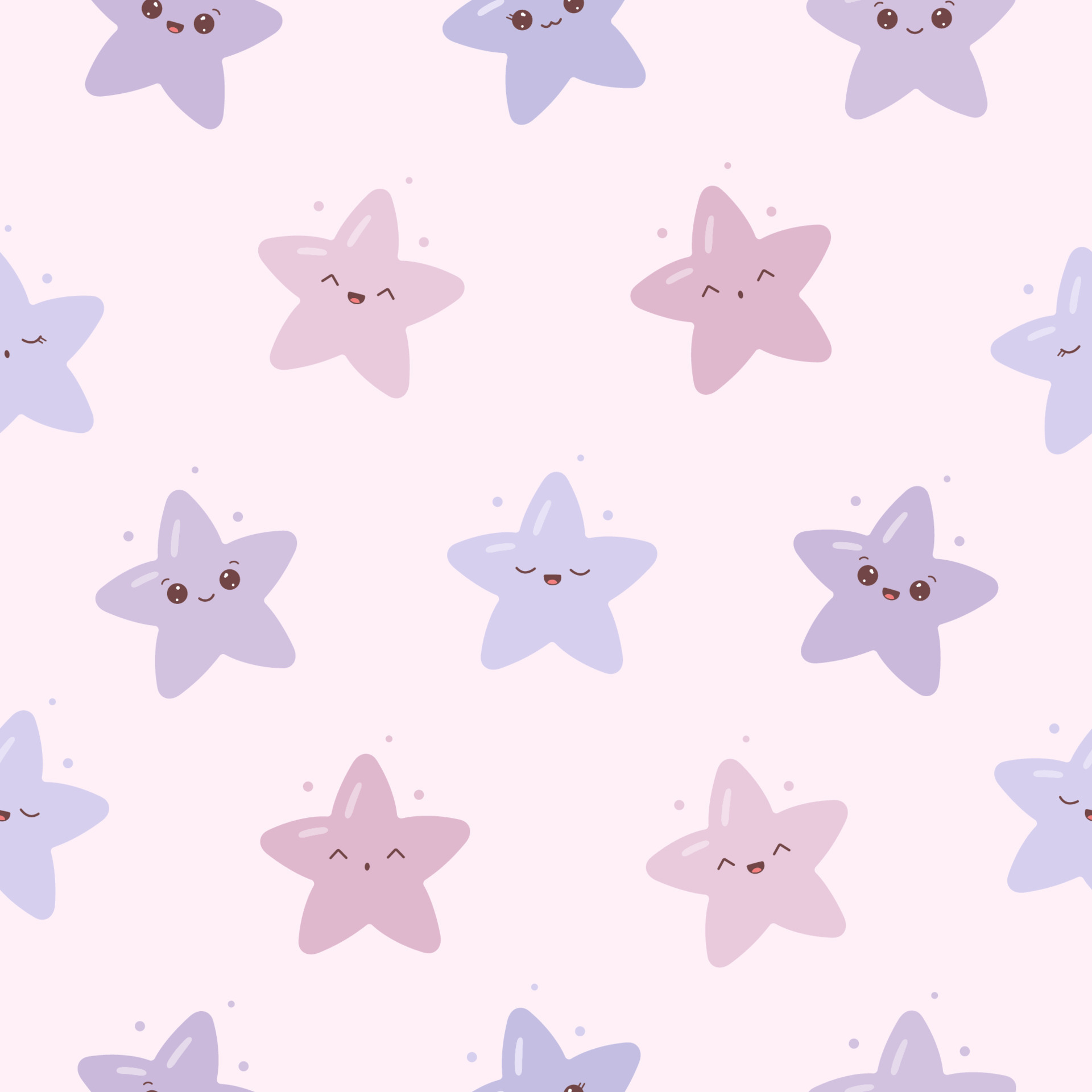 Kawaii seamless pattern with funny stars. Cute print for phone case