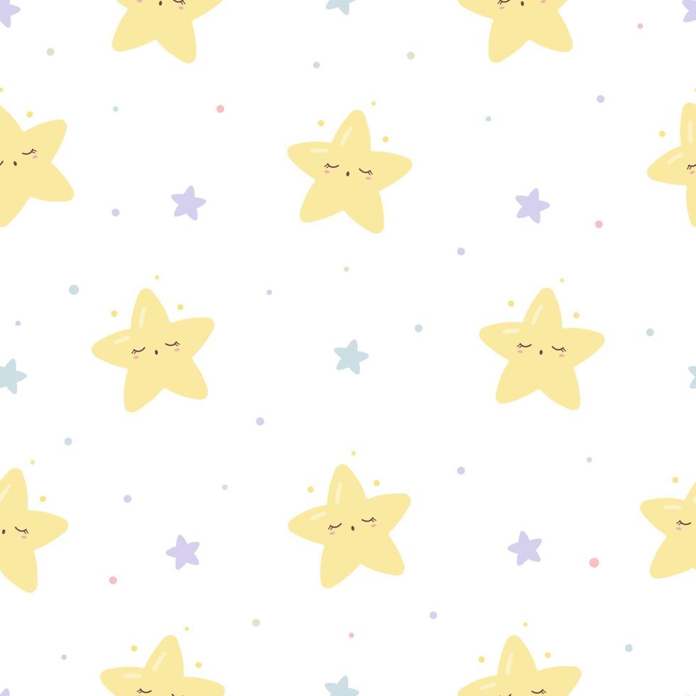 kawaii de patrones sin fisuras con estrellas durmientes centelleantes. lindo estampado para estuche de teléfono, fondos, moda, papel de envolver y textil. ilustración vectorial vector