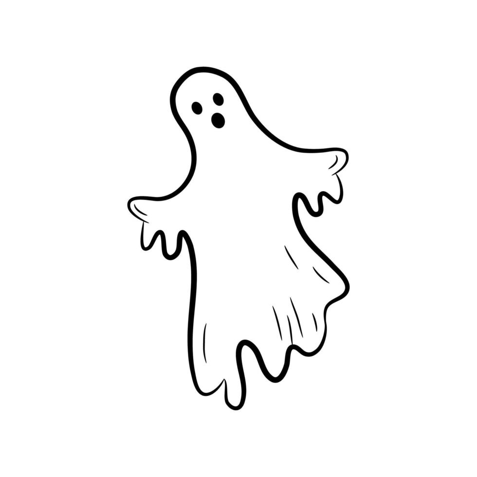 Simple Halloween Ghost in doodle style, great design for any purposes. Vector illustration isolated on white background