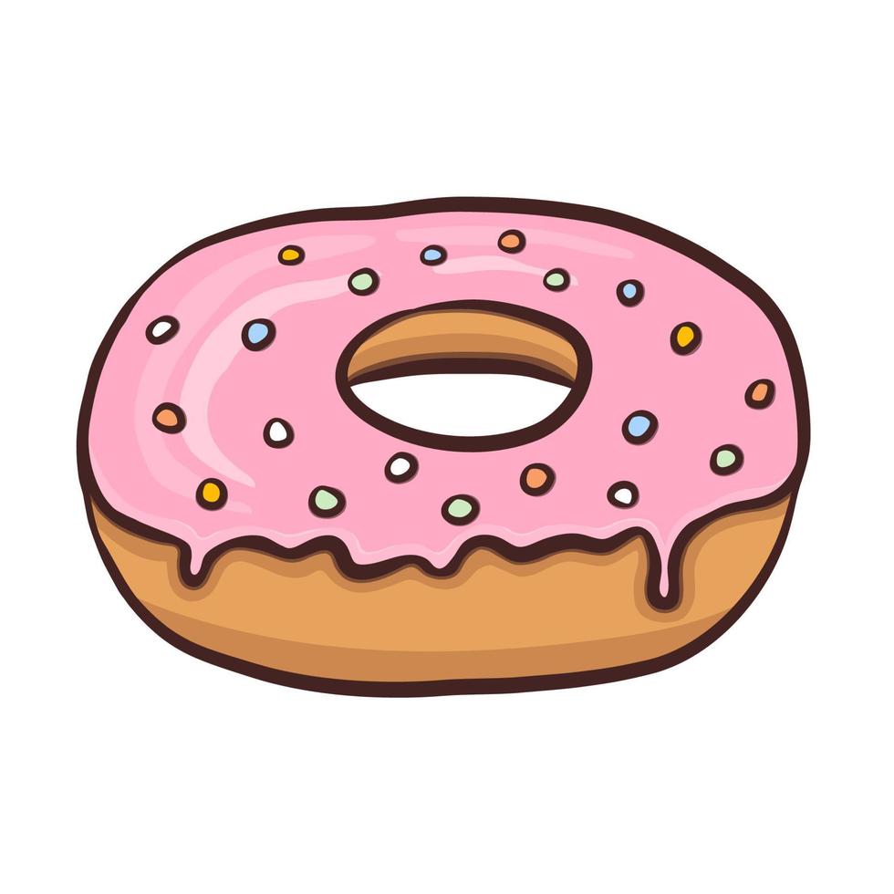 Cute colorful Donut isolated on white background with pink glaze. Vector illustration
