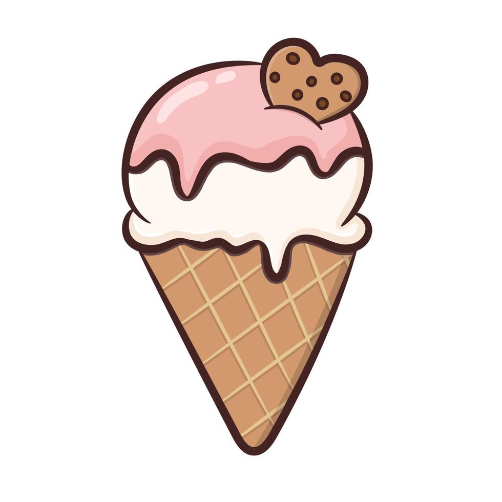 cono de galleta de helado aislado sobre fondo blanco. ilustración vectorial en estilo de dibujos animados para el diseño de camisetas vector