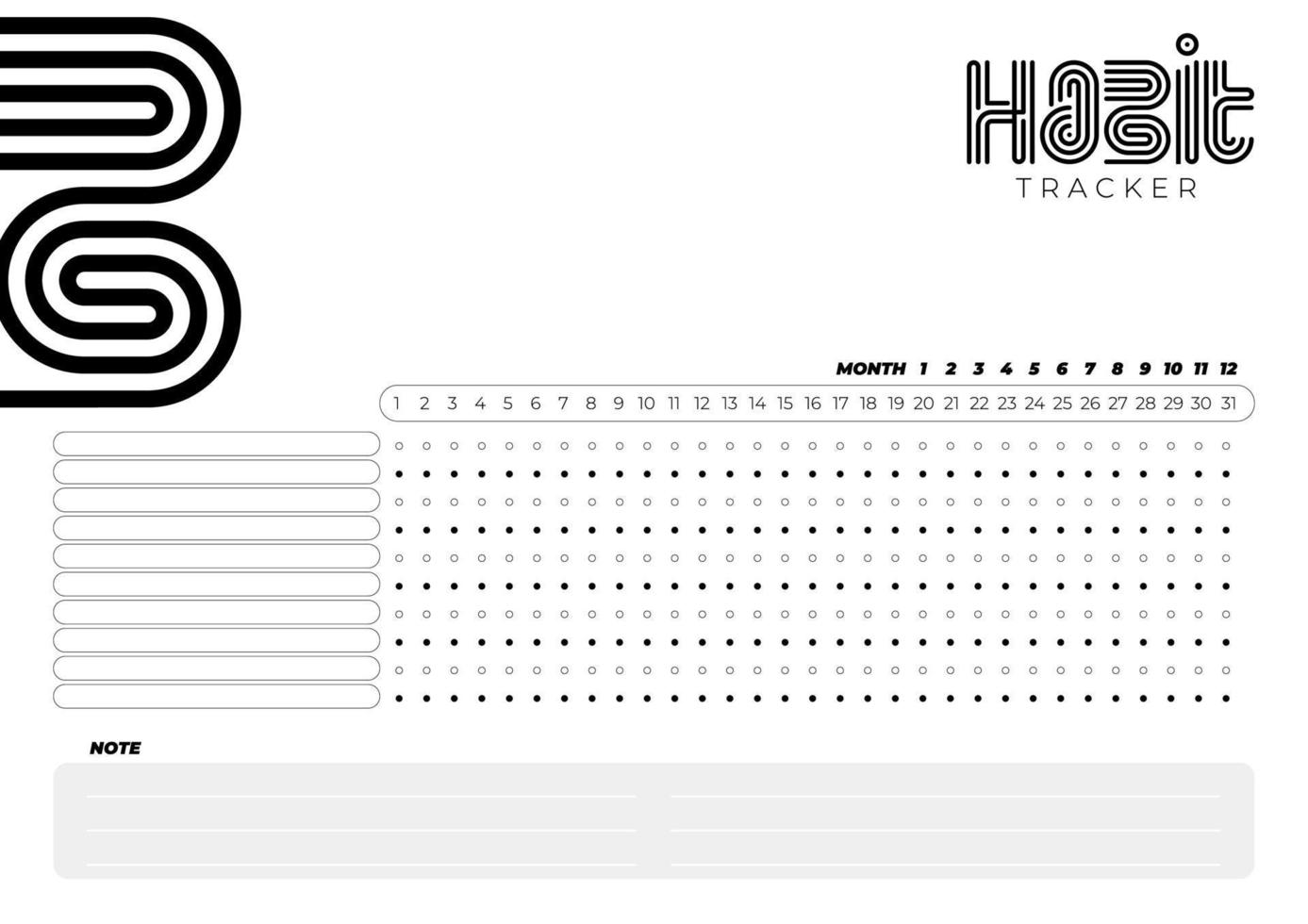 Monthly planner habit tracker blank template vector