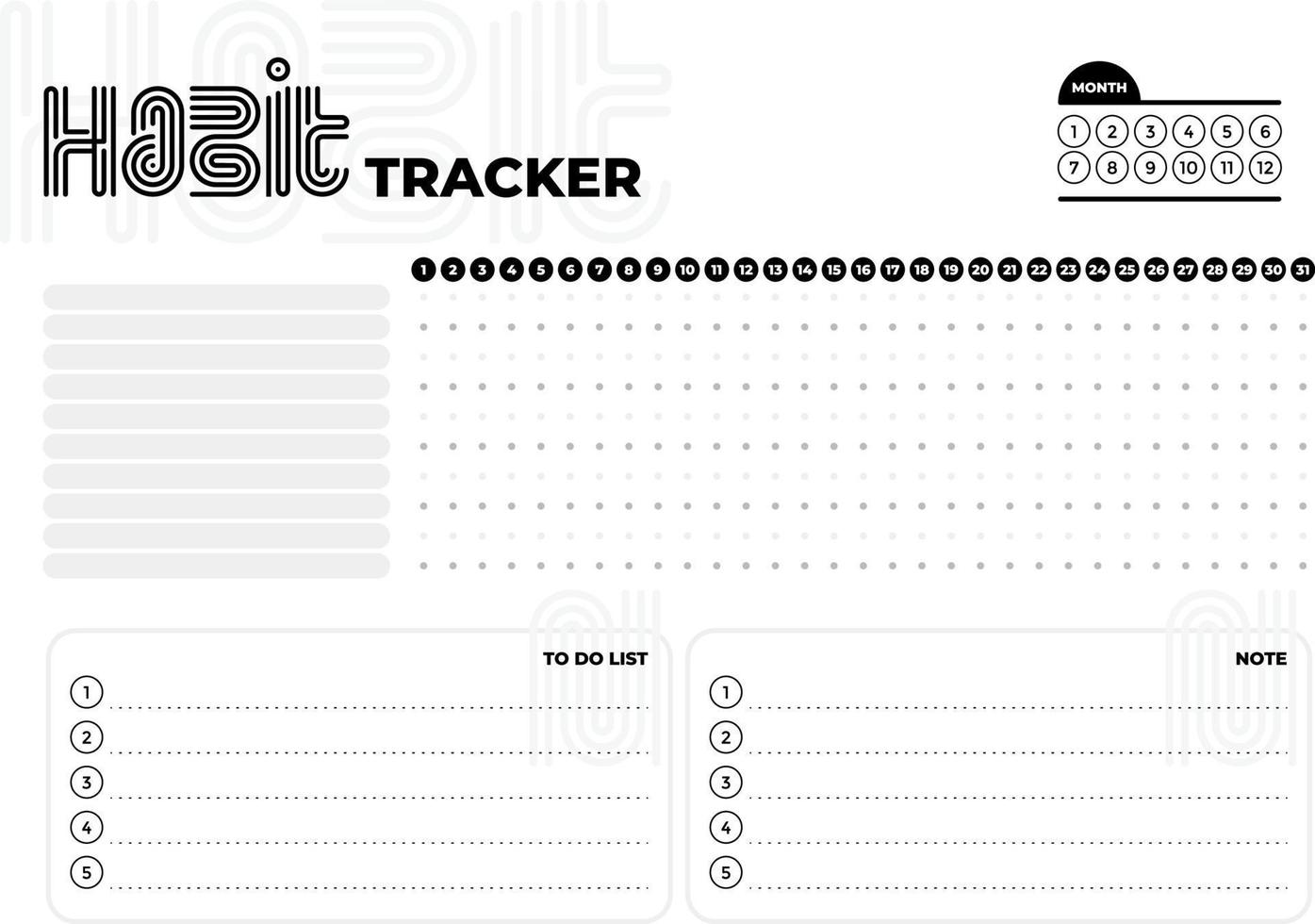Monthly planner habit tracker blank template vector