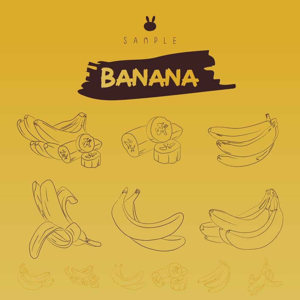 banana set with paint brush vector