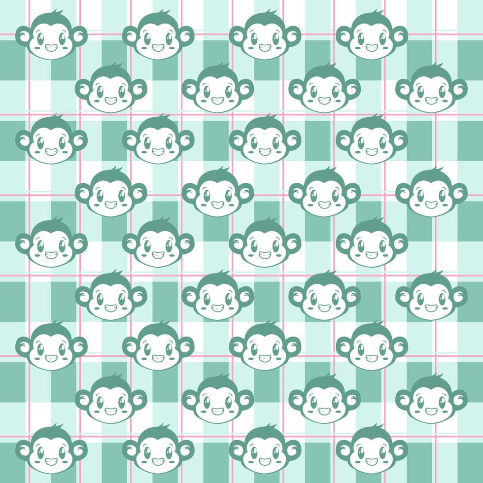 green monkey with green pink plaid pattern vector background. green plaid on fabric pattern. Square pattern for cloth. green square background.