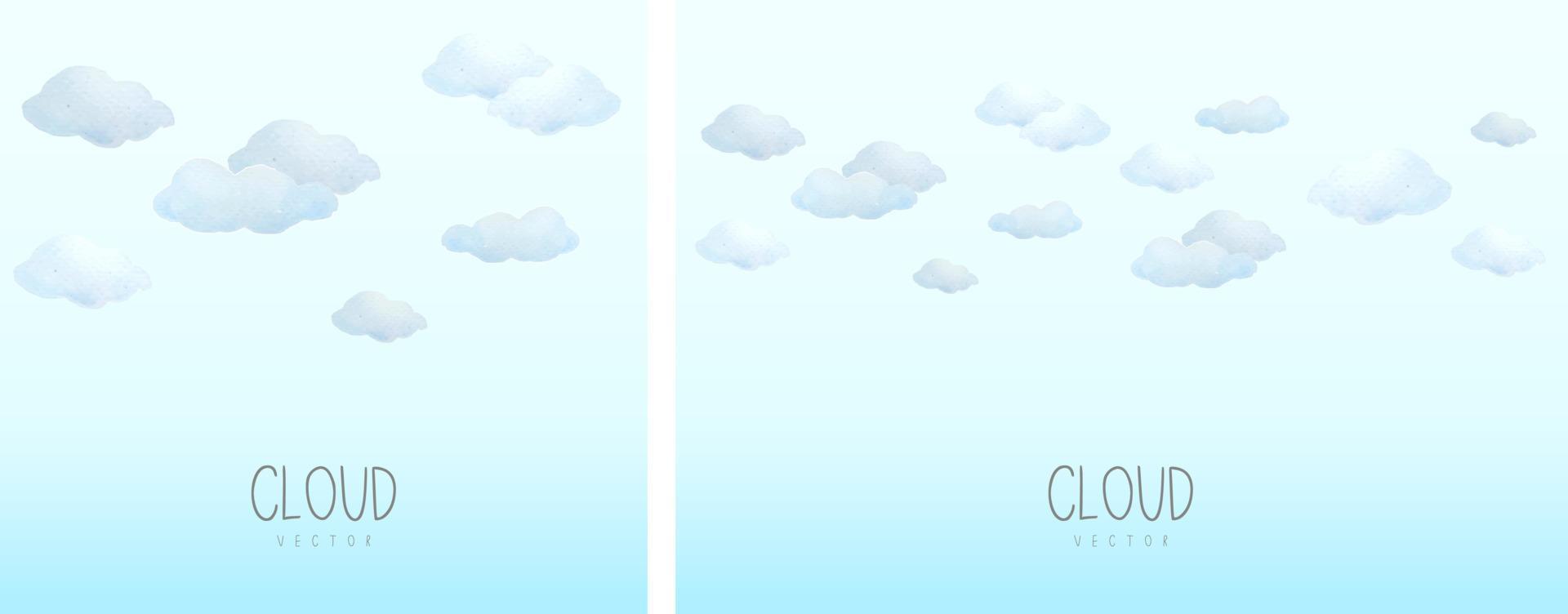 The cloud is painted with watercolor on blue gradient background. The cloud is cartoon-style and looks cute. vector