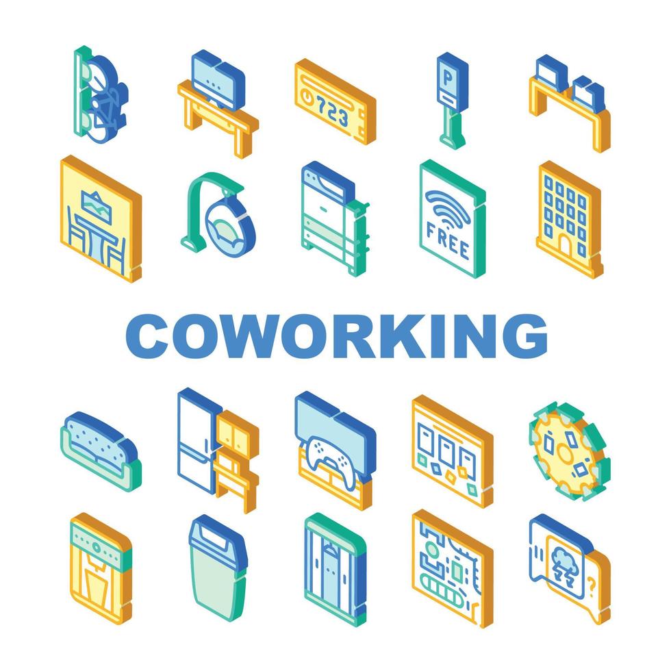 conjunto de iconos de colección de oficina de trabajo de coworking vector