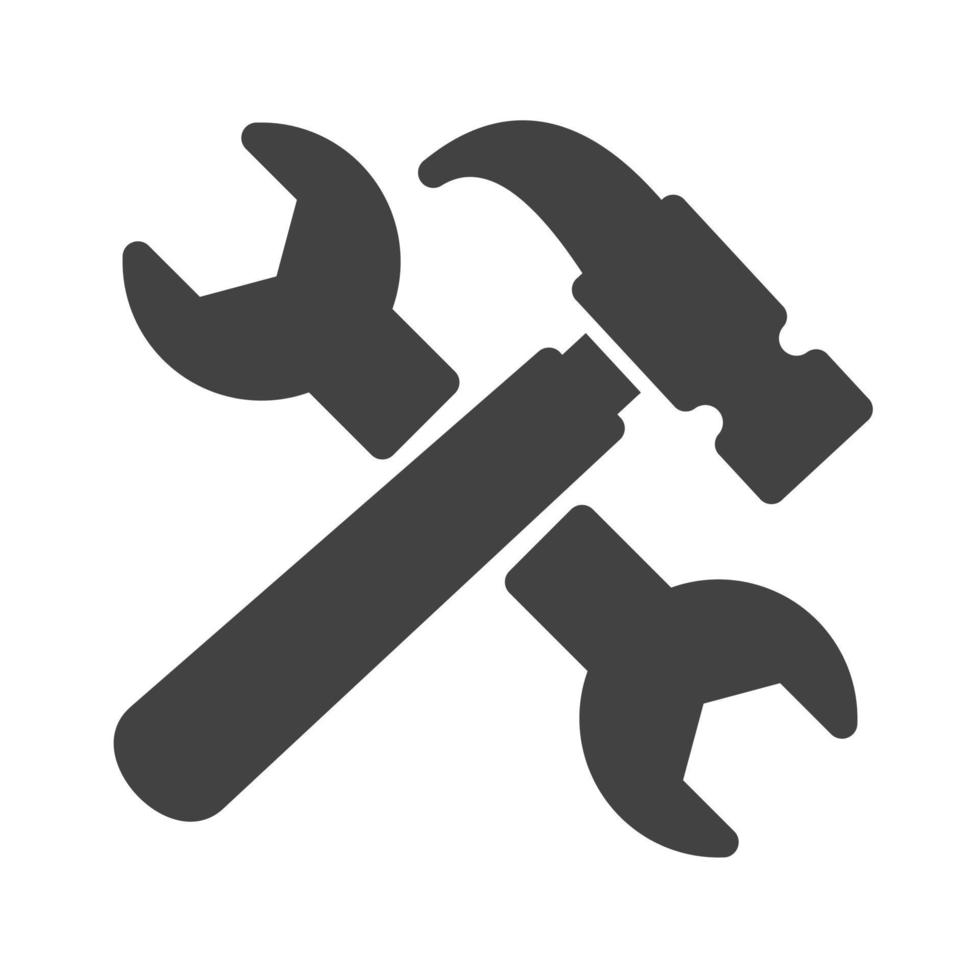 Wrench and Hammer Glyph Black Icon vector