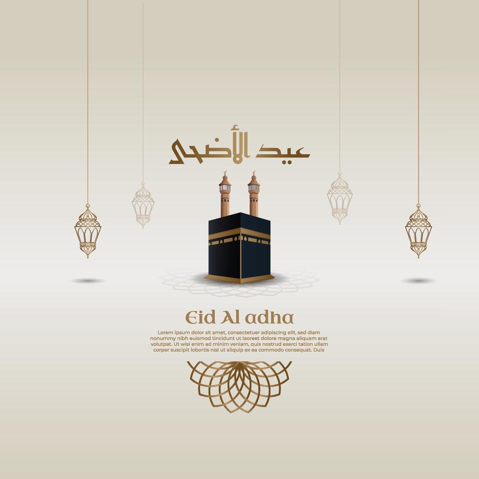 plantilla eid al adha simple y realista con estilo vintage kaba y linterna vector