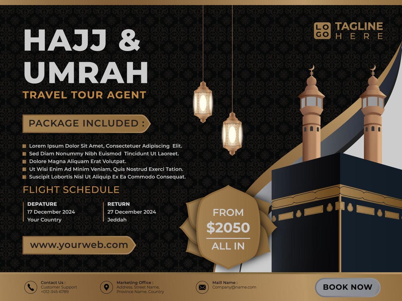 Hajj and Umrah Template Brochure Travel and Tour Luxury vector