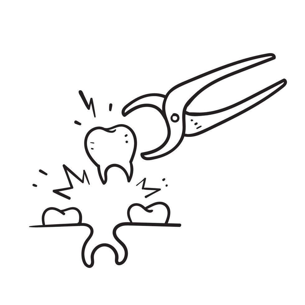 hand drawn doodle tooth extraction illustration icon isolated vector