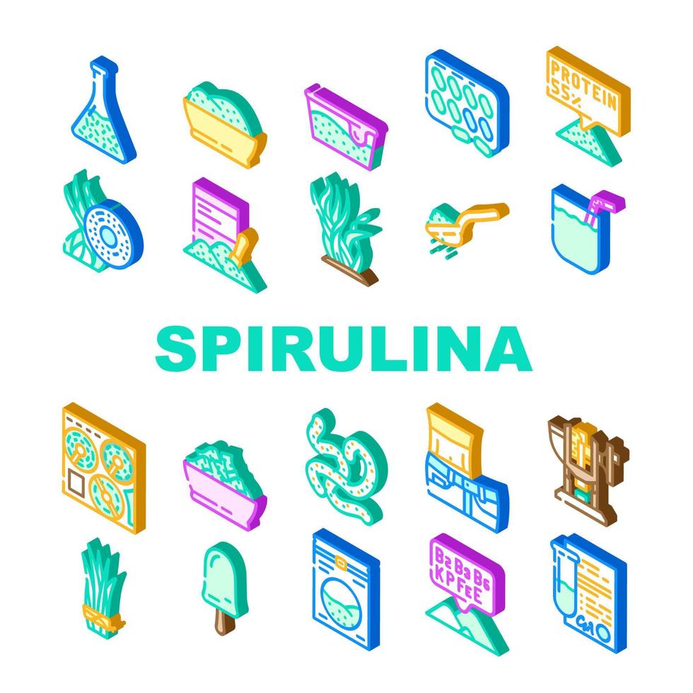 Spirulina Nutrition Ingredient Icons Set Vector