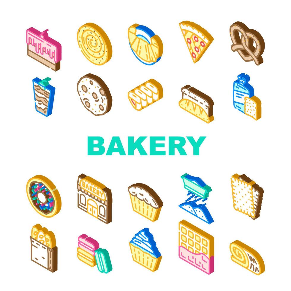 panadería delicioso postre alimentos iconos conjunto vector