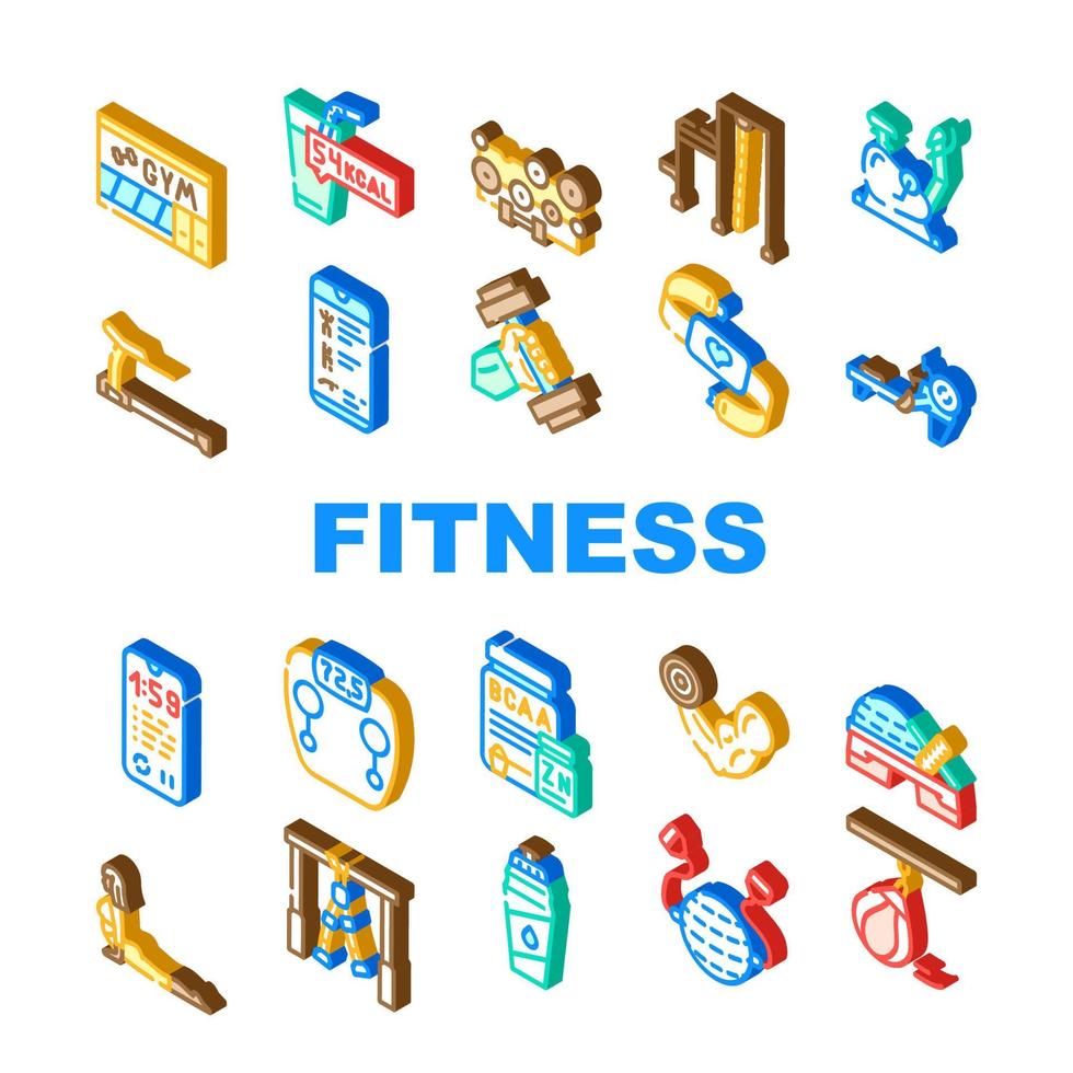 fitness gimnasio equipo deportivo iconos conjunto vector