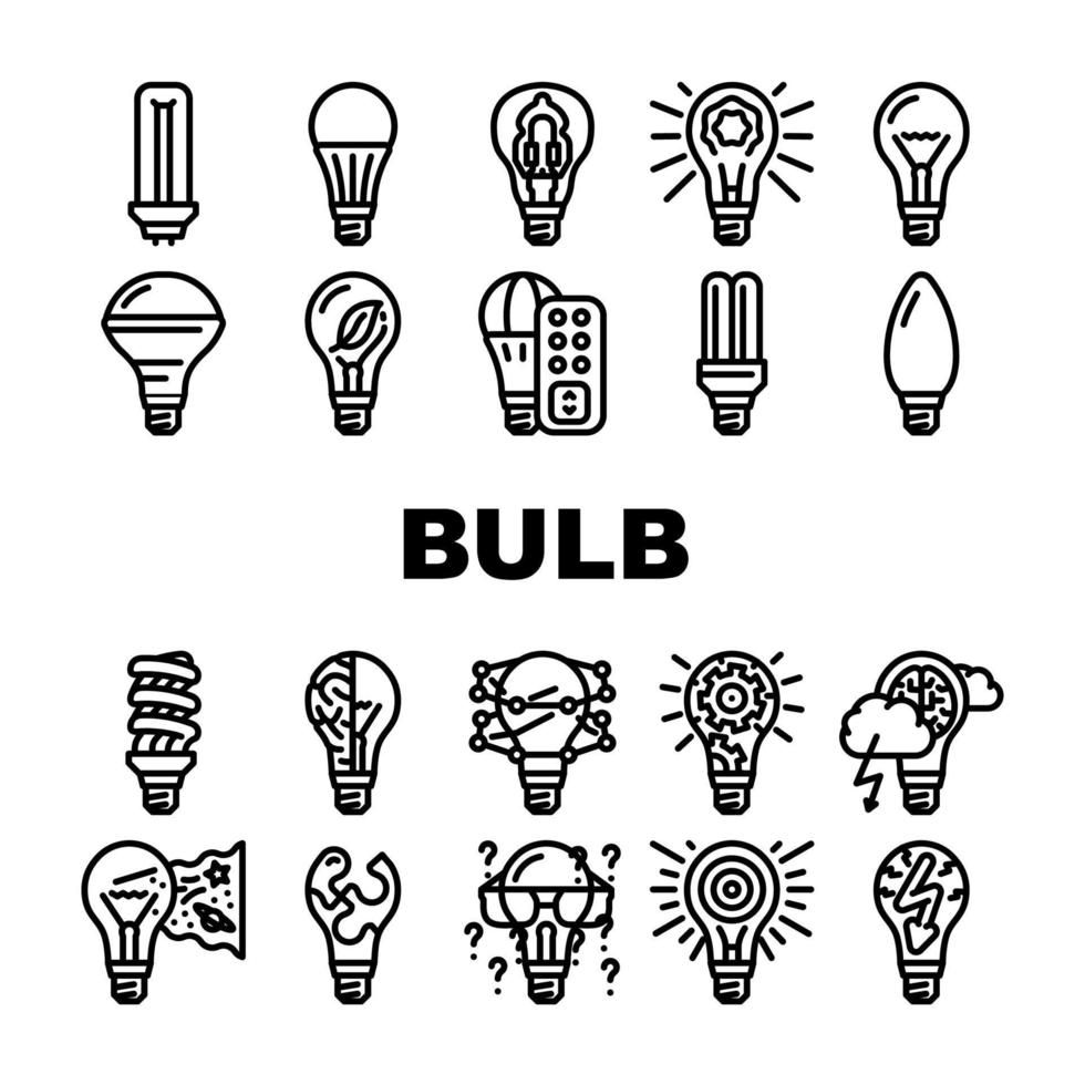 Bulb Lighting Electric Accessory Icons Set Vector